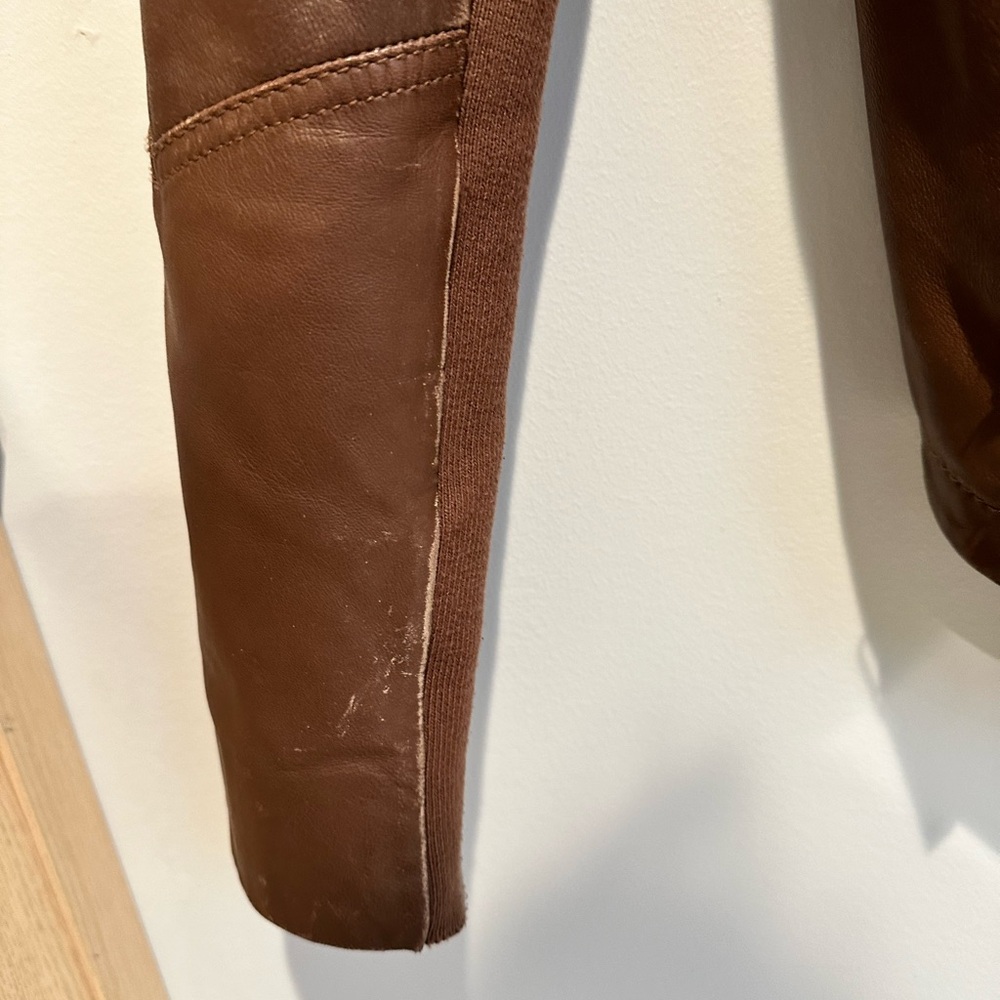 Hinge Hooded Brown Leather Jacket - size small - Picture 6 of 7